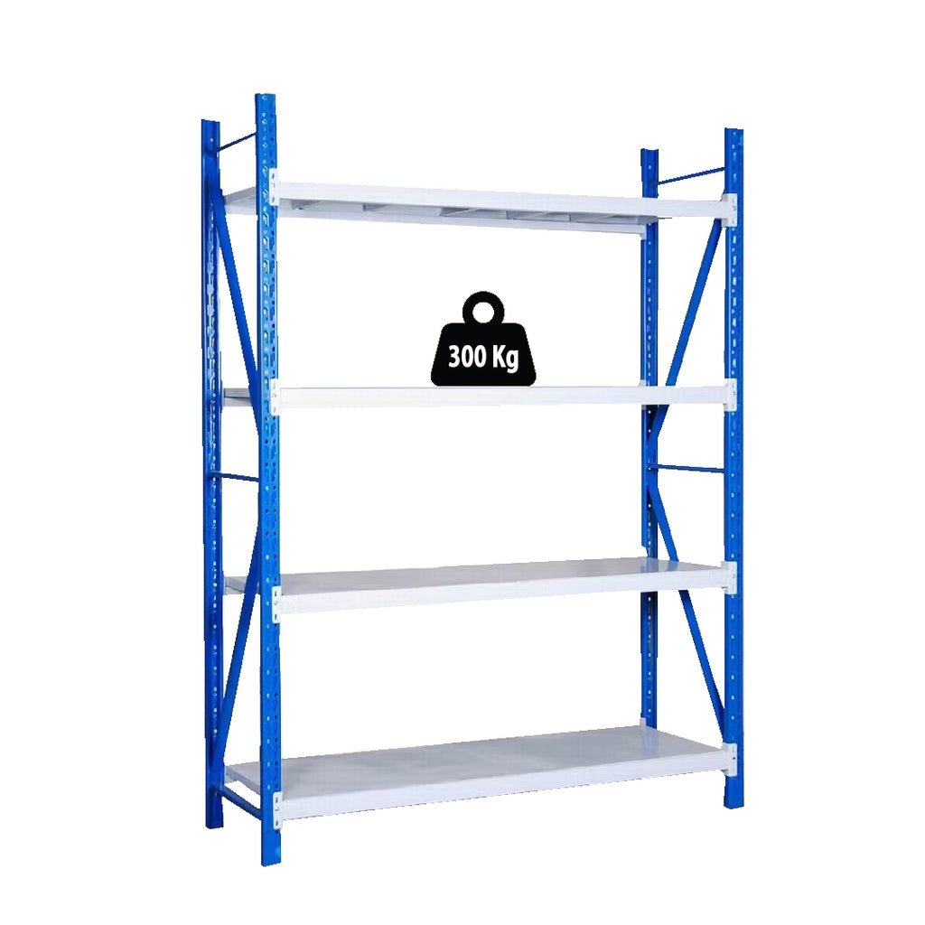 ETAGERE BLEU BLANC 4 NIVEAUX - 300KG PAR NIVEAU - 200X60X200CM