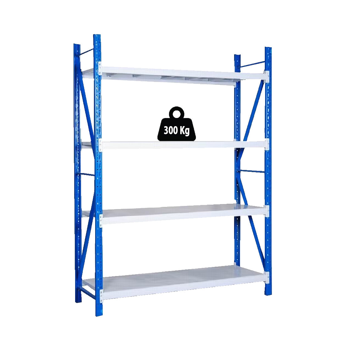 ETAGERE BLEU BLANC 4 NIVEAUX - 300KG PAR NIVEAU - 200X60X200CM