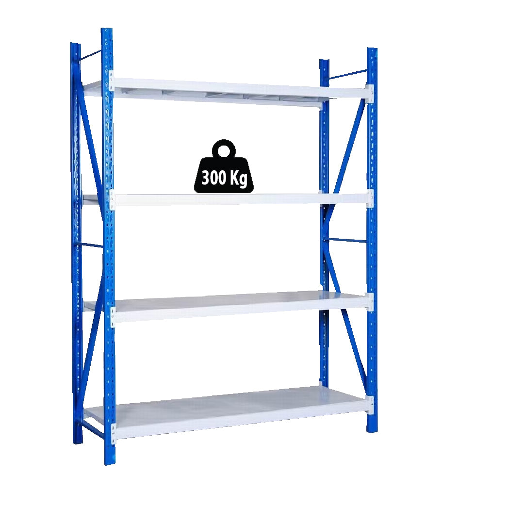 ETAGERE MEDIUM DUTY BLEU BLANC 4 NIVEAUX - 300KG PAR NIVEAU - 200X60X200CM