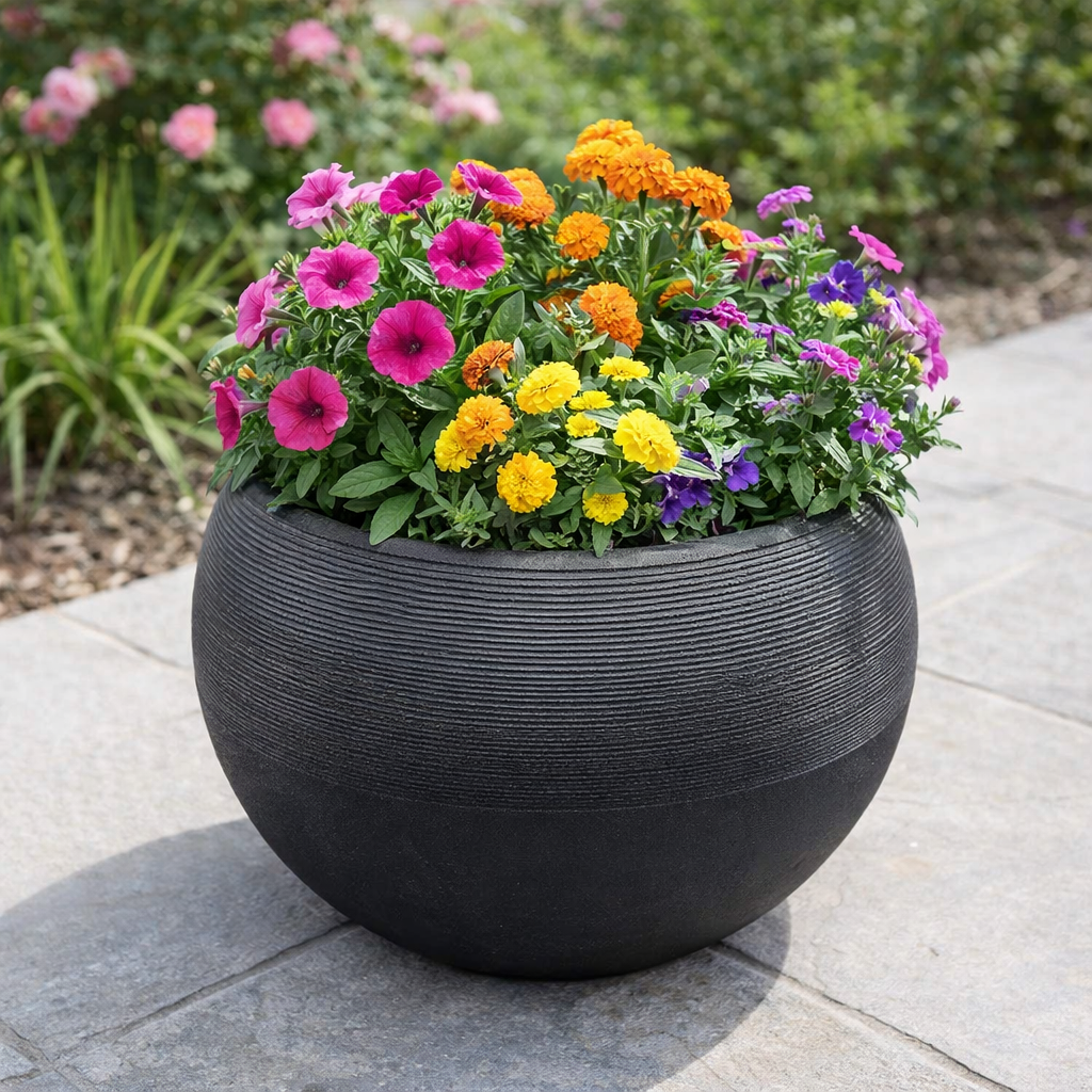 POT DE FLEUR GREY AVEC SOUCOUPE 60X48X28CM