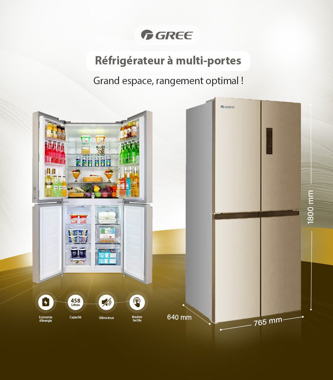 FRIGO 4 PORTES GOLD 458 Litres (PRIX H.T.)