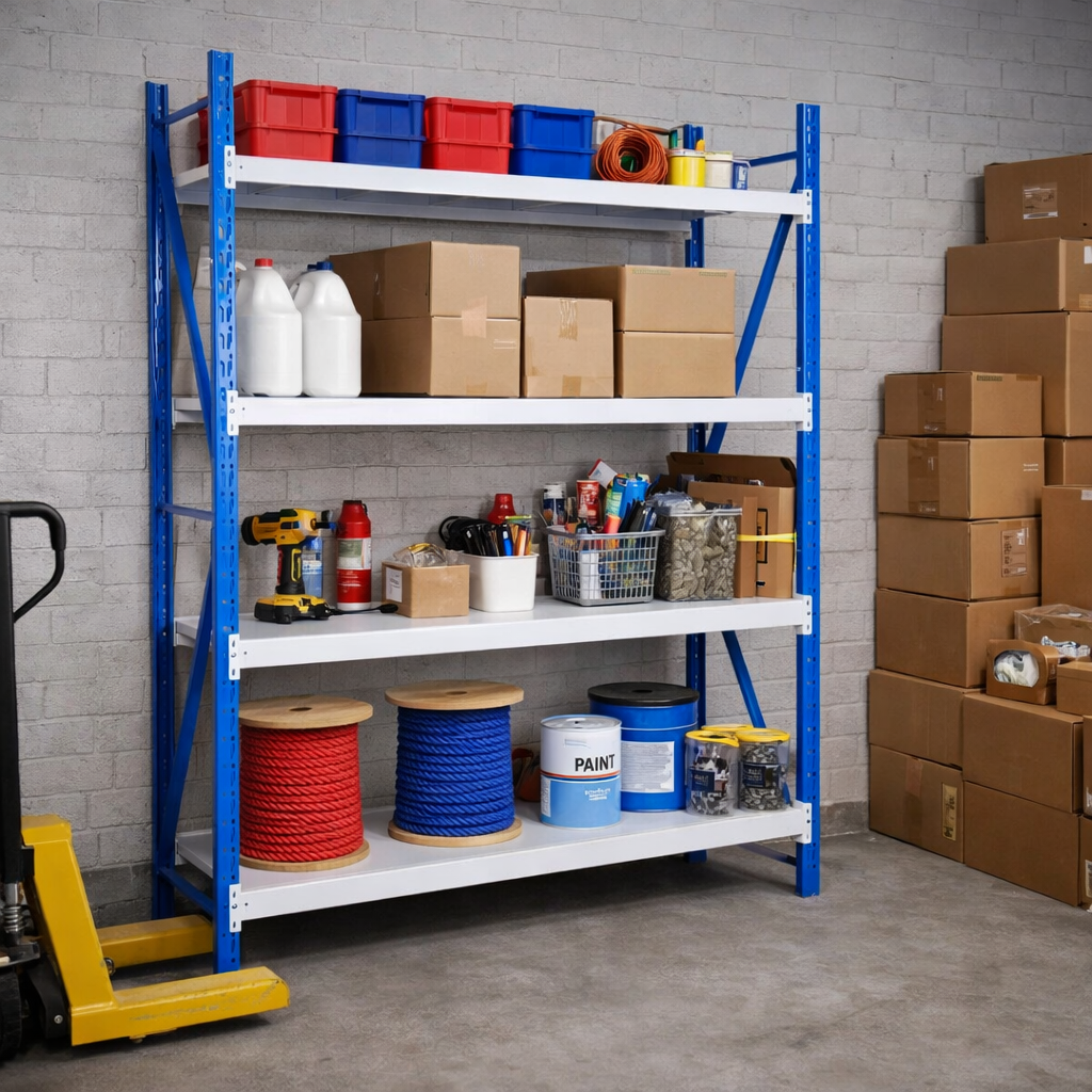 ETAGERE HEAVY DUTY BLEU BLANC 4 NIVEAUX - 500KG PAR NIVEAU - 200X70X240CM