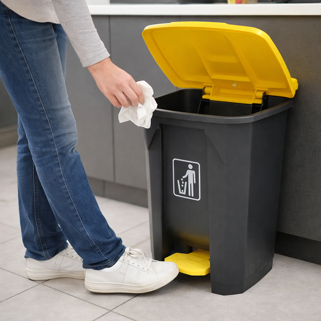 POUBELLE A PEDALE YELLOW/GREY 68 L