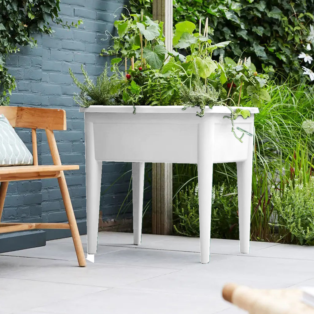 POT DE FLEUR RECTANGULAIRE SUR PIEDS BLANC