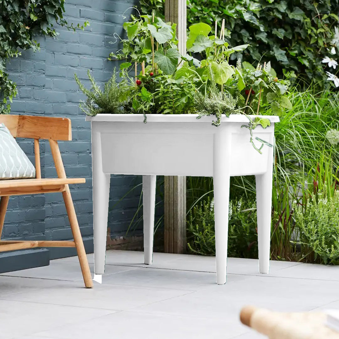 POT DE FLEUR RECTANGULAIRE SUR PIEDS BLANC
